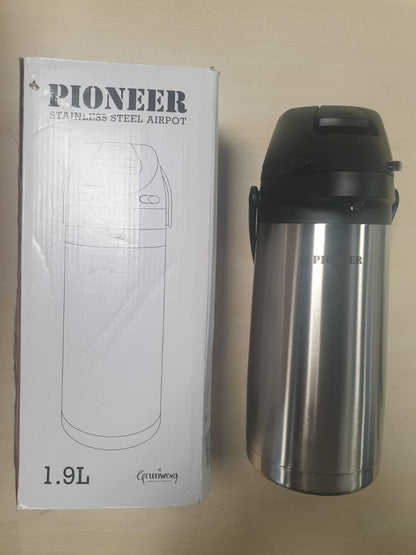 221502 - PIONEER FLASKS Karafë me levë çeliku inox, shishe Airpot, 1.9 litra, argjendi (SS19HC)