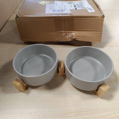 198523 - NESIROOH Enë Qeramike për Mace dhe Qen, me Mbështetëse Bambuje dhe Dysheme Anti-Rrëshqitëse - për Mace dhe Qen të Vegjël - 400ml, 2 copë - Gri