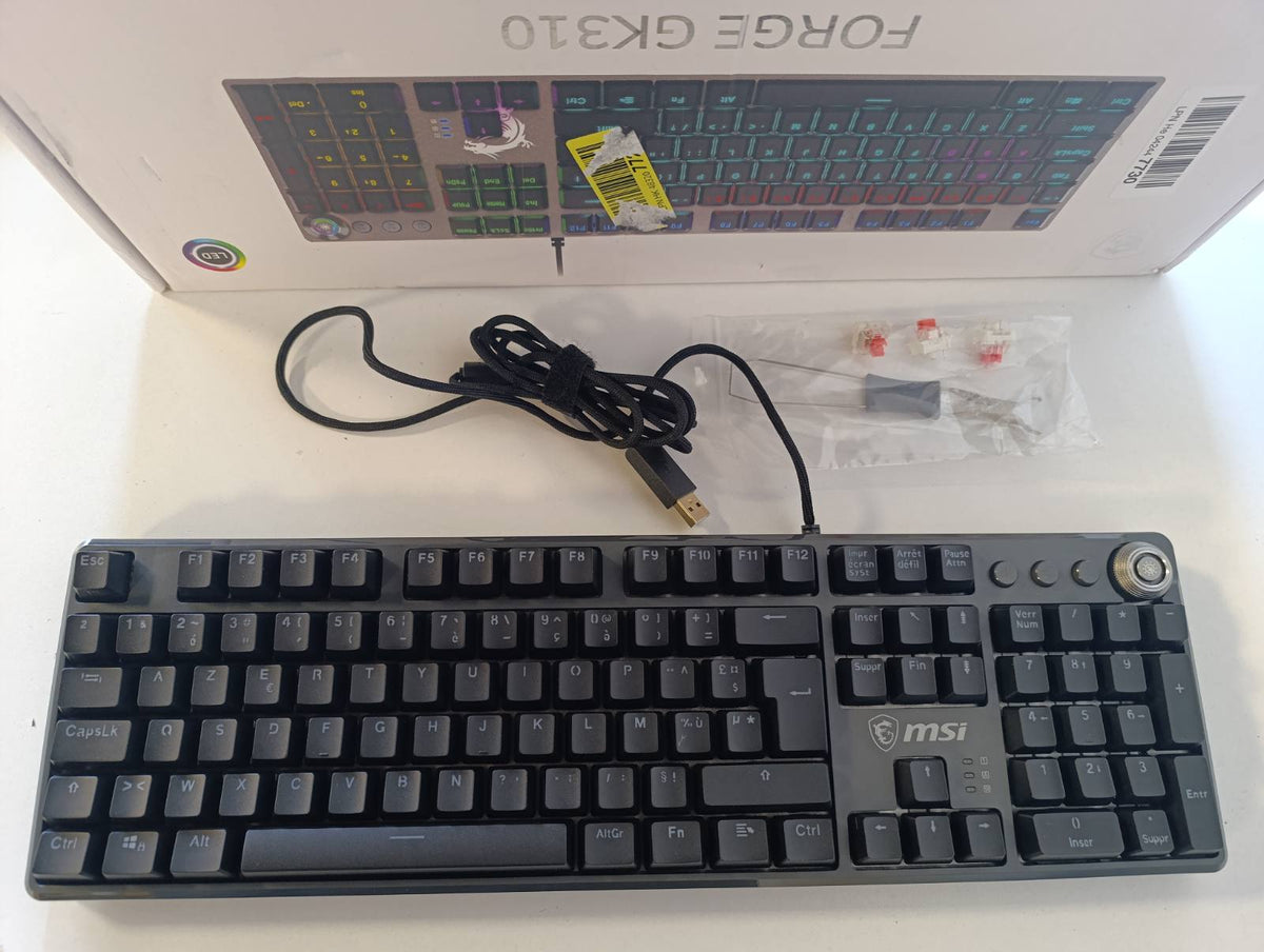 295159 - MSI MSI Forge GK310 - ÇELËS TË KUQ Tastiera Mekanike për Lojëra - Çelës mekanik i kuq (linear), taste ergonomike, bazë jo-rrëshqitëse, RGB LED, USB 2.0 - Madhësi standarde