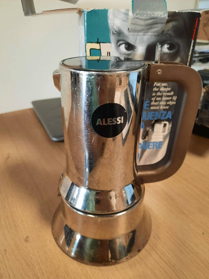 221042 - ALLESSI Makinë Espresso me 6 Filxhanë për Induksion, Çelik Inoks, 15.5 x 13.5 x 27 cm, Argjend, Model 9090/6