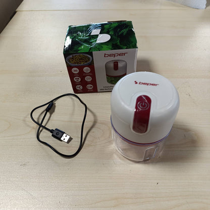 277583 - BEPER P102ROB050 Prerës me lidhje USB, mini përpunues ushqimi, kapacitet 250 ml, energji 3.7 V, 3 tehe çeliku inox, bateri e rikarikueshme, e kuqe/e bardhë