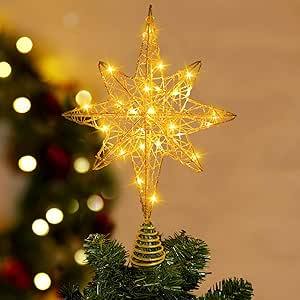 234037 - DTYDECLE Mbulesë Peme Krishtlindjesh me NdriÃ§im, 34.29 cm, me Yje të Zbrazët të Artë, përfshin 20 Drita LED, Ideale për Dekorimin e Brendshëm gjatë Krishtlindjeve dhe Festave të Vitit të Ri