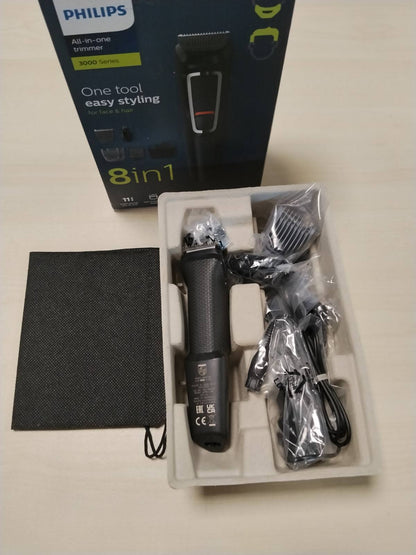 293009 - PHILIPS Makinë prerëse shumë-stili Series 3000 8-në-1, një mjet, stilim i lehtë për fytyrën dhe flokët, 11 gjatësi prerjeje (0.5 deri në 16 mm), modeli MG3730/15