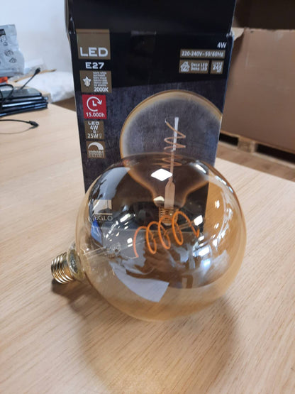224247 - EGLO - Llampë LED spirale me errësim E27 Retro Globe - Ngjyrë qelibar - 4 vat (ekuivalente me 25 vat) - 245 lumen - 2000 K - Ø 12.5 cm