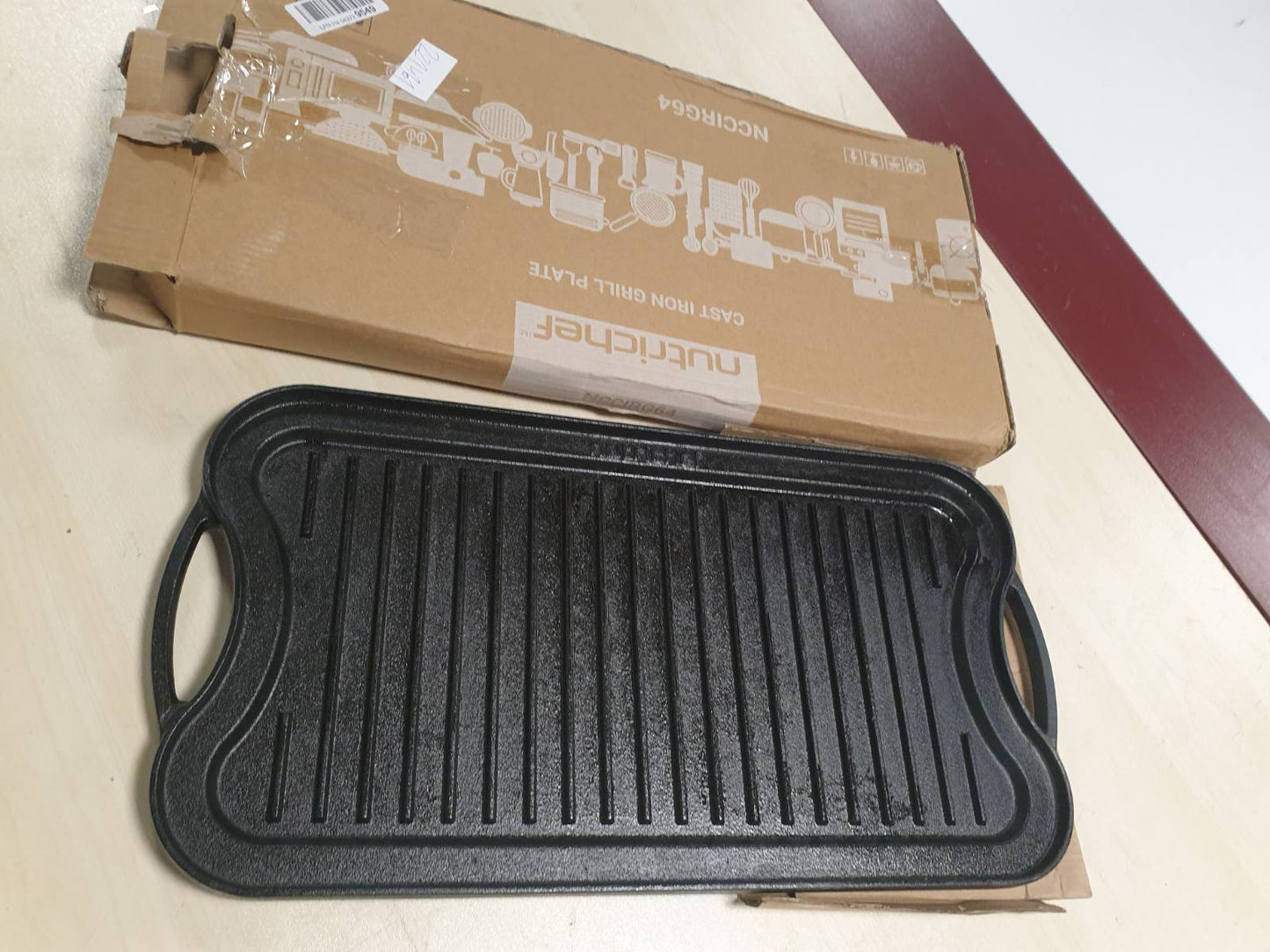 221461 - NUTRICHEF - Pjatë pjekjeje 50.70x25.68cm - Pjatë pjekjeje Plancha, Tigan pjekjeje - i bërë prej gize me anë të lëmuara dhe të brinjëzuara