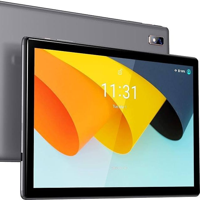 294620 - BYYBUO Tablet 10.1" Android 14, 6GB RAM + 64GB ROM, procesor Quad-Core, bateri 5000mAh, ekran IPS HD 1280×800 me prekje, kamera 5MP + 8MP, Bluetooth dhe Wi-Fi, ngjyrë gri.