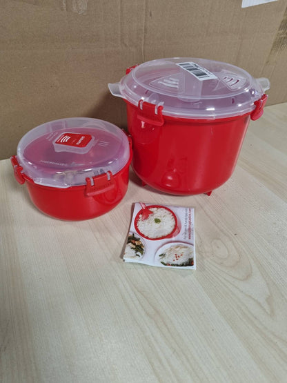 223112 - SISTEMA - Tenxhere orizi për mikrovalë, 2.6 l, enë e rrumbullakët për ruajtjen e ushqimit në mikrovalë (915 ml), pa BPA, e kuqe [82001]