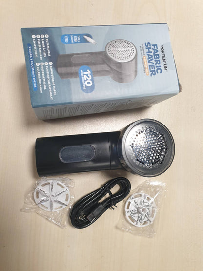 185840 - PORTENTUM Heqës Pushi Elektrik - Ekran LED, 3 Shpejtësi (deri në 9,000 RPM), 6 Teh, Bateri me Jetëgjatësi deri në 2 Orë, Rikarikim me USB C, Përdorim për Rroba dhe Pëlhura Shtëpiake, Kompakt dhe i Fuqishëm
