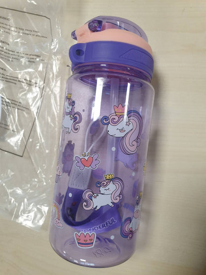 198799 - FLINTRONIC Shishe uji për fëmijë 600ml, pa BPA, me kashtë, me kapak të palosshëm kundër rrjedhjeve, Blu
