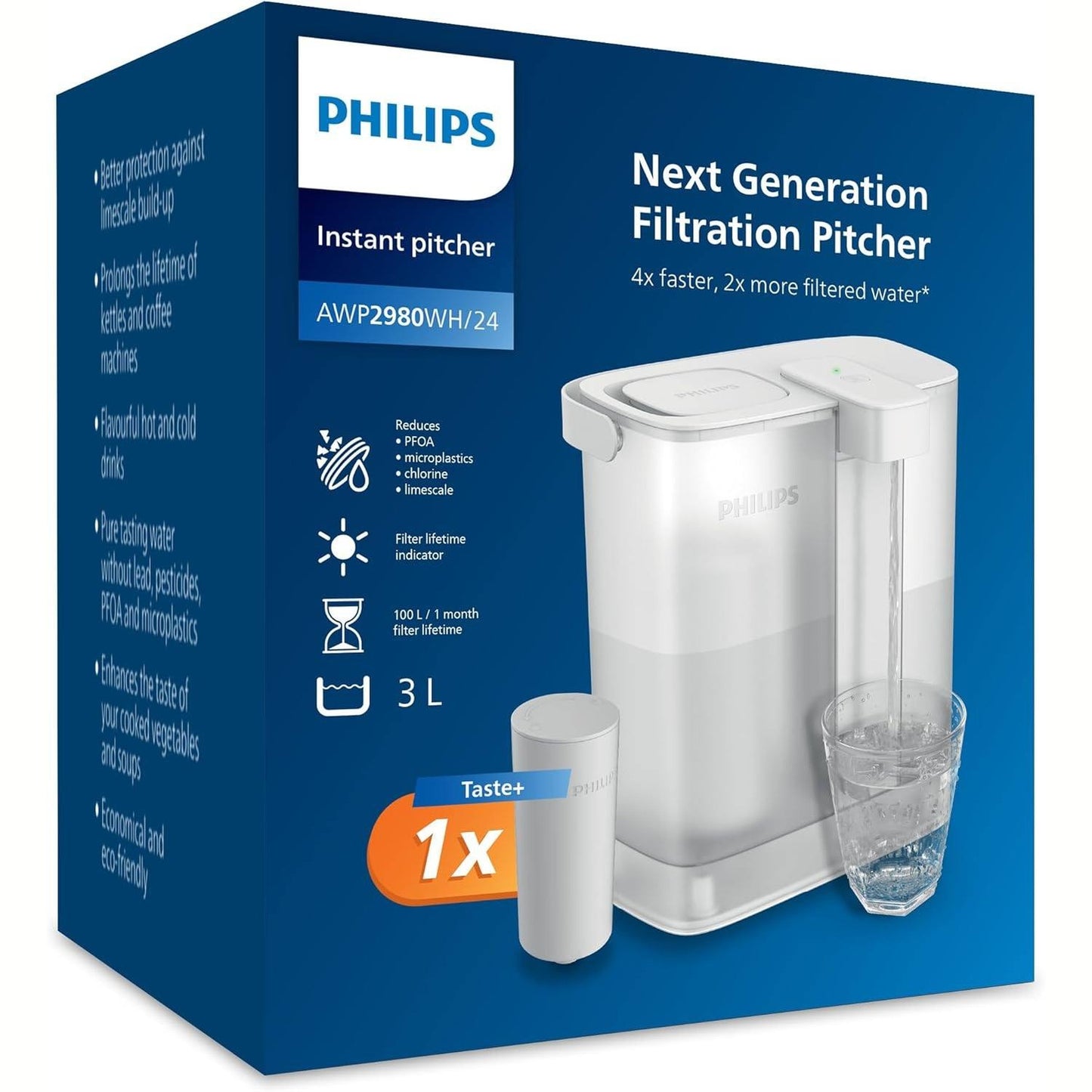 187146 - PHILIPS Filtër Uji me Filtr të Menjëhershëm 3 L, 2 Ã— Filtra Anticalc+, Zvogëlon Gëlqeren dhe Klorin