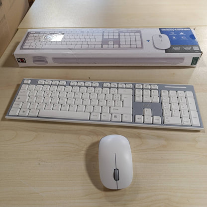 189435 - T'NB - Tastierë dhe Maus pa Tel, me Frekuencë Radioje, Layout AZERTY, e Kompaktë dhe e Heshtur, me Shkurtore Multimediale, e Përshtatshme për Windows/Linux, e Bardhë