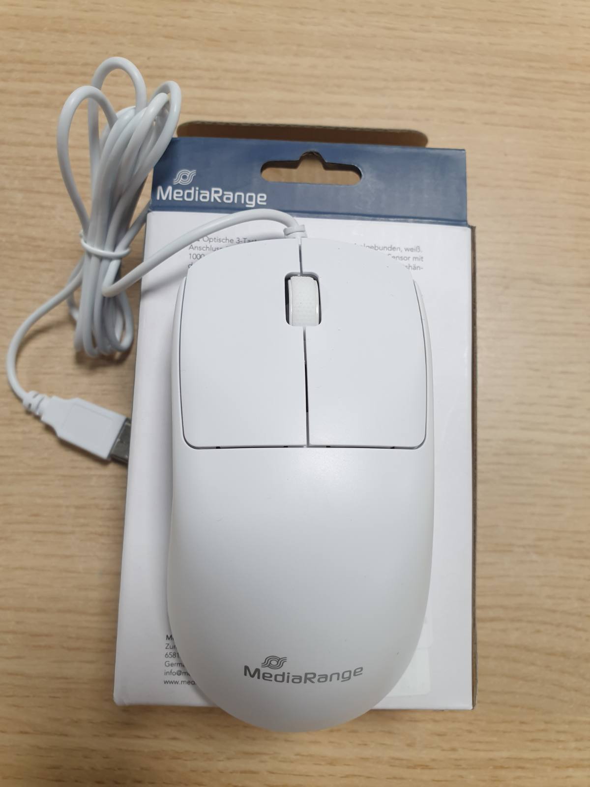 296497 - MEDIARANGE MAUS OPTIK ME 3 BUTONA ME TEL, 1000 DPI, Kabllo 1.5 m, E bardhë