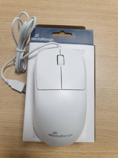 296497 - MEDIARANGE MAUS OPTIK ME 3 BUTONA ME TEL, 1000 DPI, Kabllo 1.5 m, E bardhë
