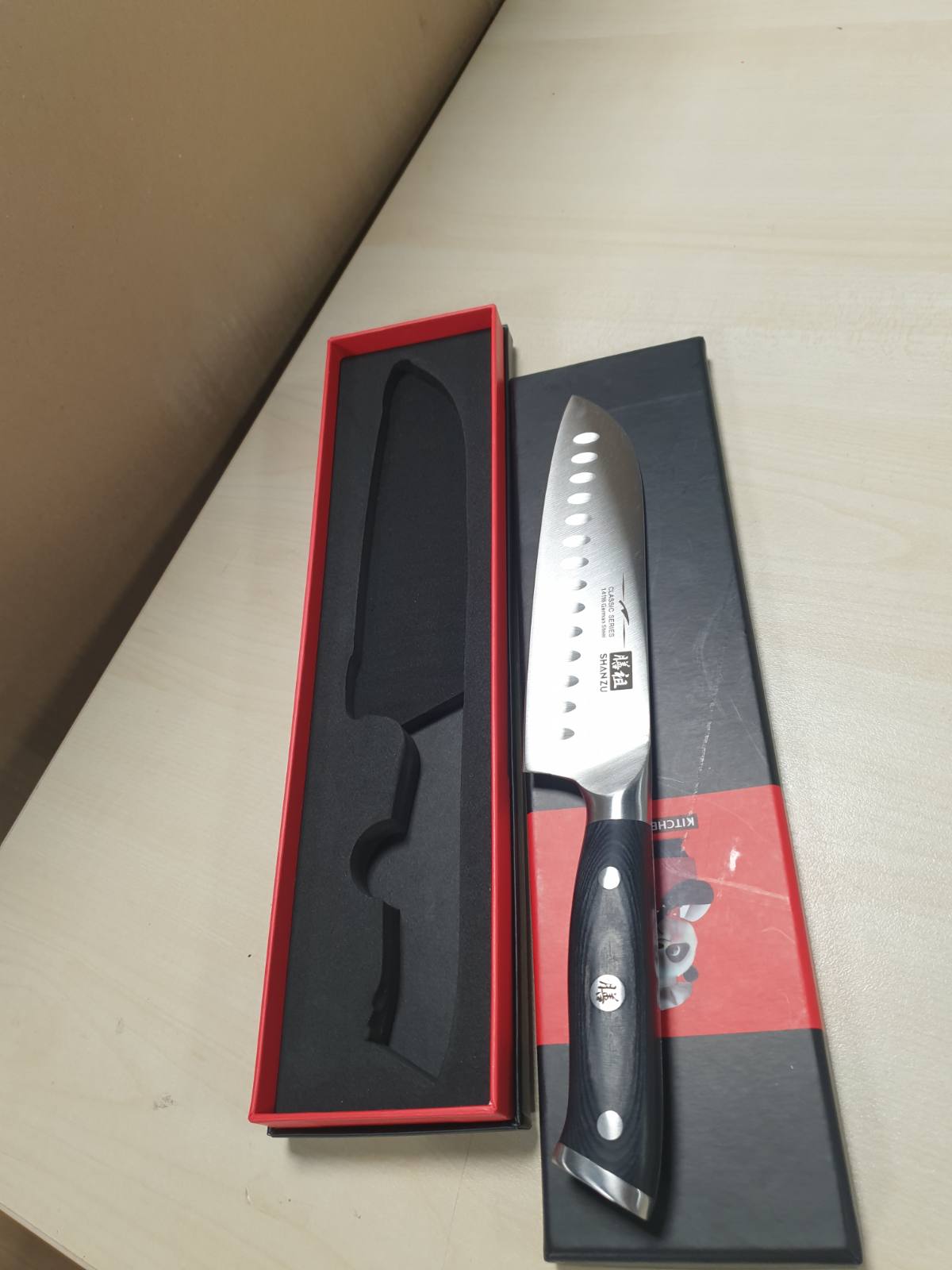 196276 - SHAN ZU Thikë Kuzhine Japoneze Santoku 18 cm, me 3 Shtresa, prej Çeliku Inoks Gjerman, Thikë Shumëfunksionale e Mprehtë me Dorezë Pakkawood