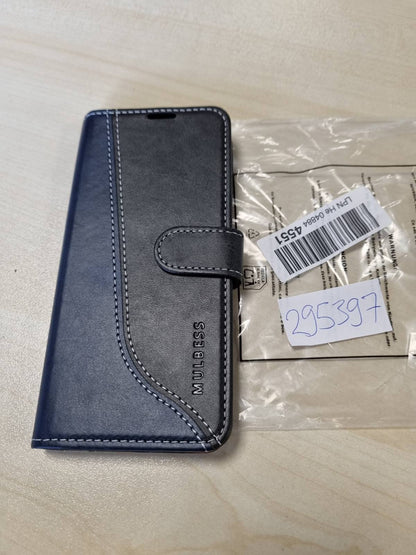 295397 - Mulbess Mbrojtëse për Samsung Galaxy S21 Ultra 5G, mbrojtëse prej lëkure PU, mbulesë magnetike me vend për kartë krediti, e zezë