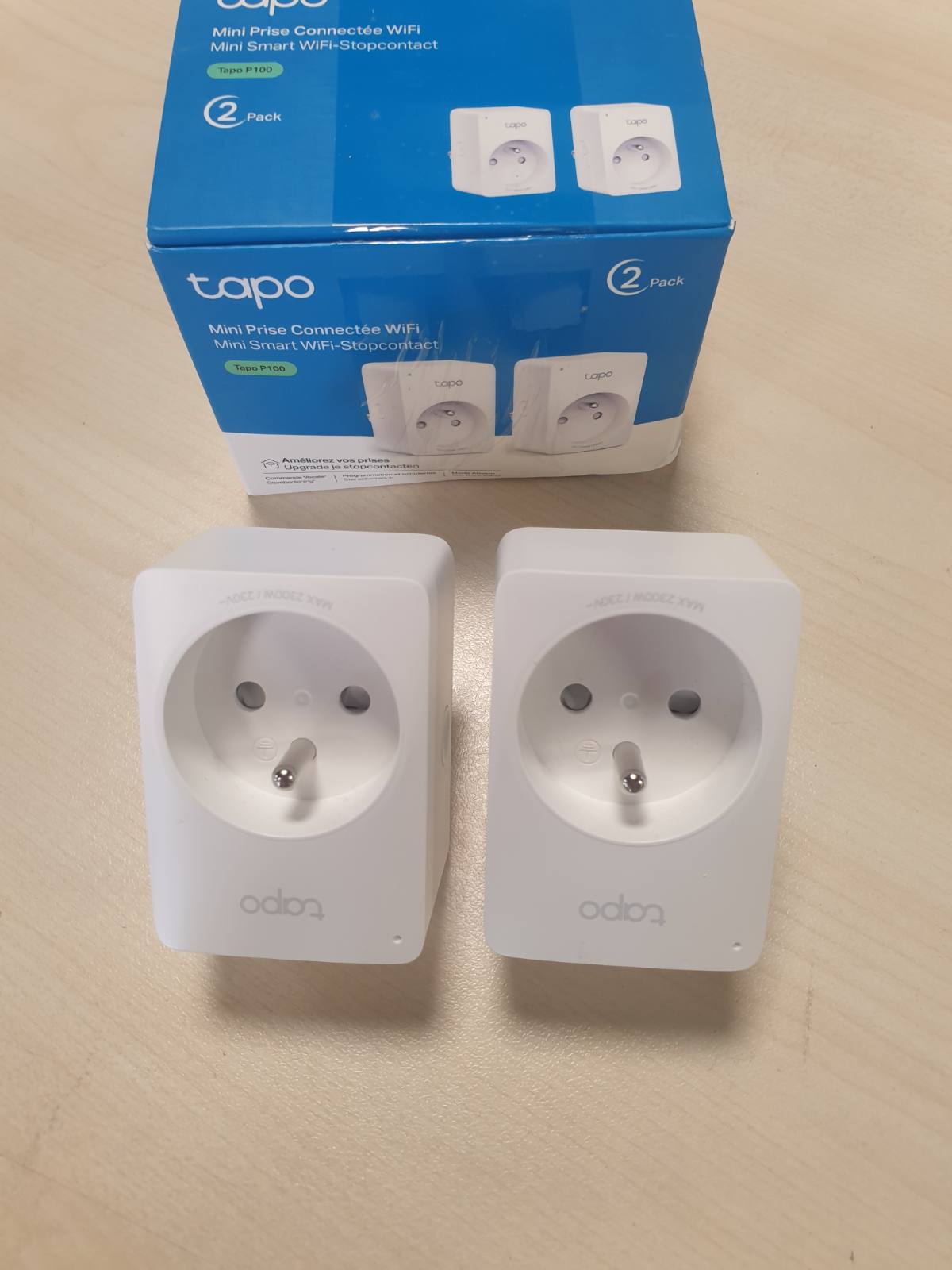 268404 - TAPO, Prizë inteligjente WiFi, 10A Tipi E, e pajtueshme me Alexa dhe Google Home, kontroll nga distanca, Tapo P100(FR), Pako me 2 copë