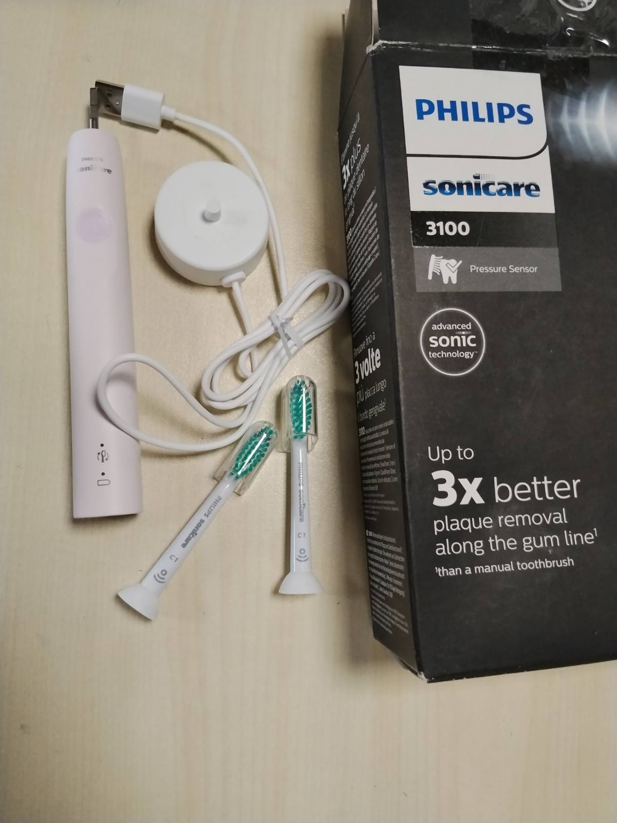 297943 - PHILIPS Furçë dhëmbësh elektrike Sonicare 3100 HX3675/15, kontroll presioni dhe kohëmatës, Sugar Rose