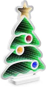 185670 - IDENA 30550 Pemë Krishtlindjesh LED me Pasqyrë Infinity, 13 x 5.5 x 22 cm, 80 LED SMD, efekt 3D, dekorim Krishtlindjesh për ambiente të brendshme, funksionon me bateri