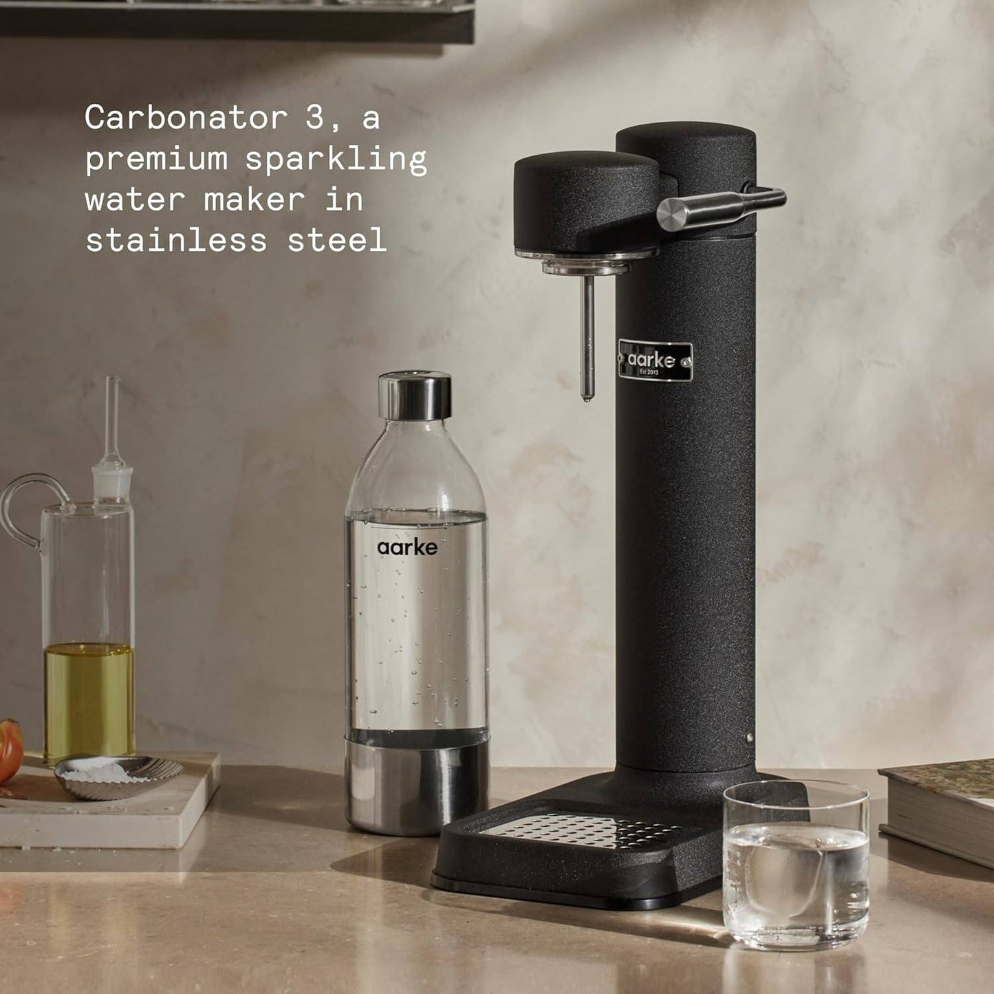 267586 - AARKE CARBONATOR 3, Karbonator uji prej çeliku inox, ngjyrë e zezë mat, i pajtueshëm me cilindra CO2 60L