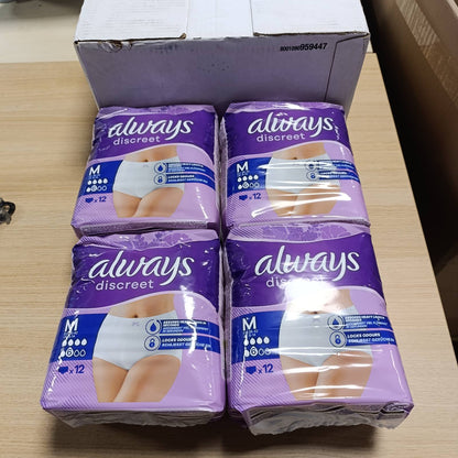316575 - ALWAYS DISCREET, 48 Mbajtëse për Inkontinencë për Femra, Madhësia M, të Bardha, Mbrojtje Shumë Thithëse, Pako 1 Mujore