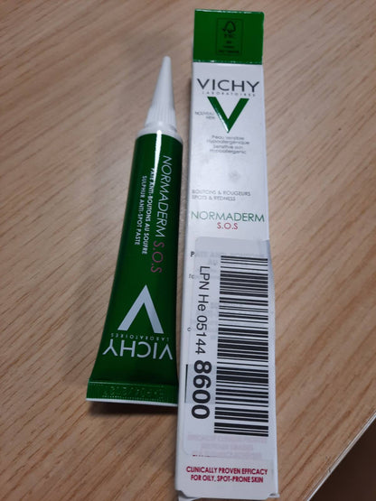 302202 - VICHY Normaderm SOS Pastë Sulfuri Kundër Puçrrave 10% Squfur, 20 ml; Trajtim për puçrrat, qetësues për lëkurën, me niacinamidë dhe acid salicilik, testuar dermatologjikisht
