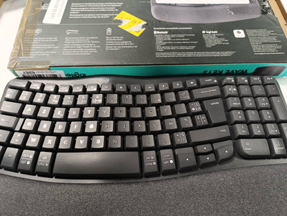 299168 - LOGITECH, Tastierë Ergonomike Pa Tel Wave Keys, Mbështetëse Kyçesh me Mbushje, Bluetooth, Marrës Logi Bolt, Shumë-OS, Windows/Mac, Grafit Francez AZERTY