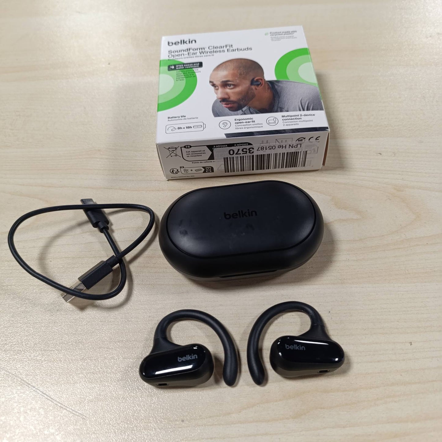 273115 - BELKIN Kufje pa tela SoundForm ClearFit, me vesh të hapur, rezistente ndaj ujit (IPX5), të lehta dhe të rehatshme, për sporte, ecje në natyrë, çiklizëm, vrapim - të zeza