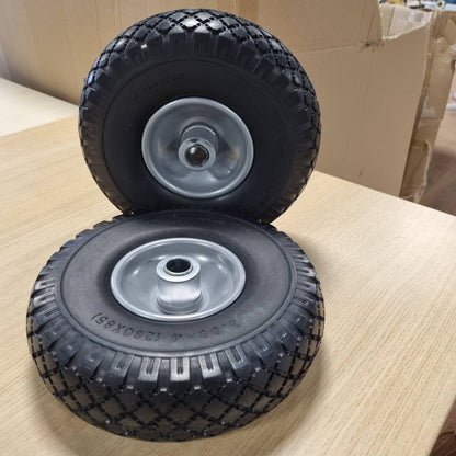 288798 - RELAXDAYS Rrota dore për kamion 2x 3.00-4, kapacitet ngarkese 100 kg, rrotë çeliku, bosht me diametër 20 mm, dimensione 260 x 85 mm, ngjyrë gri-e zezë