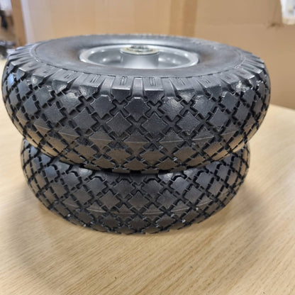 288798 - RELAXDAYS Rrota dore për kamion 2x 3.00-4, kapacitet ngarkese 100 kg, rrotë çeliku, bosht me diametër 20 mm, dimensione 260 x 85 mm, ngjyrë gri-e zezë