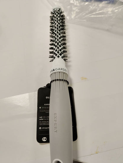 300883 - OLIVIA GARDEN - Furçë Expert Blowout Shine, e bardhë dhe gri, 15, furçë qeramike e rrumbullakët antistatike