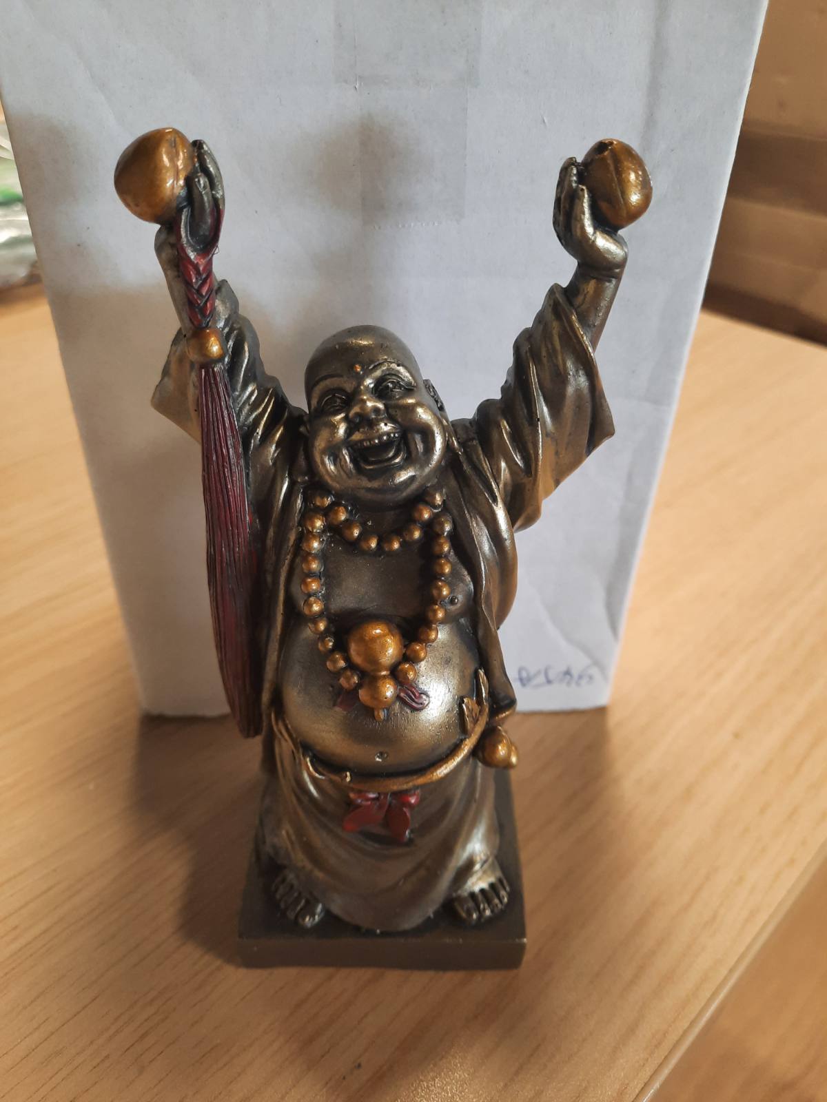 223809 - Statujë e Budës që Qesh, 15 cm, ngjyrë bronzi, Dekorim Feng Shui, Objekt Zen Kinez, Ide dhurate nga Kina dhe Azia