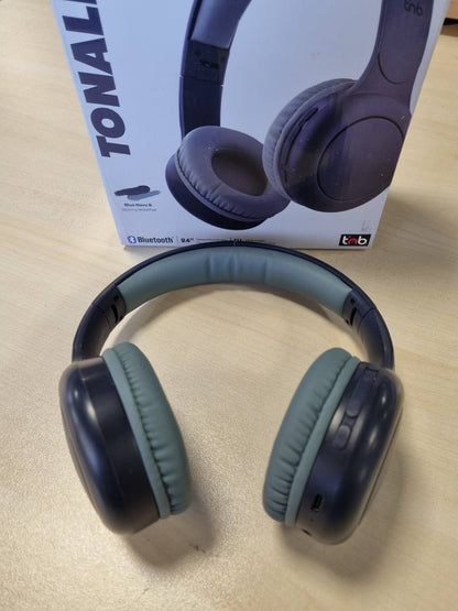 320224 - T'N'B Kufje Bluetooth pa tel, rehatshme në vesh, mbrojtëse veshësh prej shkume, mikrofon i integruar, shirit koke i rregullueshëm, jetëgjatësi baterie 24-orëshe, të lehta dhe të palosshme - blu