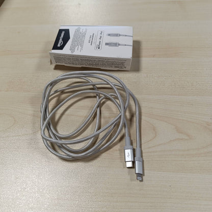 269018 - AMAZON BASICS Kabllo USB-C në Lightning prej najloni të endur, 1.8 m, Karikues i çertifikuar MFi për iPhone 13/12/11/X/XS/XR/8, Argjend