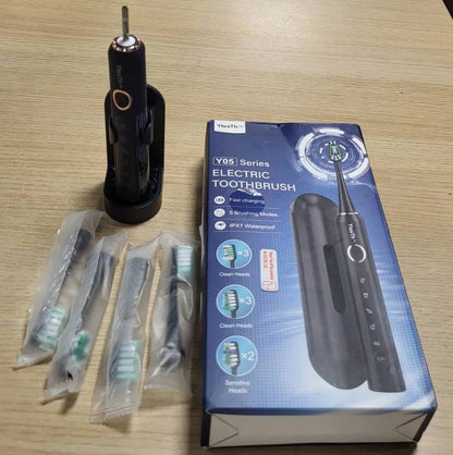 289978 - Furçë dhëmbësh elektrike për të rritur dhe fëmijë, furçë dhëmbësh sonike, 4 koka furçe (3 lloje), jetëgjatësi baterie 90-ditore, 5 mënyra, 50,000 VPM, çantë udhëtimi, kohëmatës