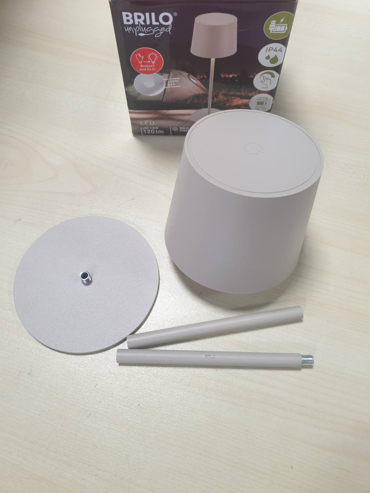 224675 - BRILONER Llambë Tavoline LED Pa Tel IP44, Kontroll me Prekje, e Errësueshme, Bateri e Zëvendësueshme, 11x34.5 cm, Bezhë