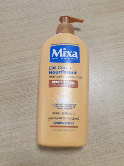 318879 - MIXA - Locion ushqyes për trupin me efekt dielli, vetë-nxirje graduale 24 orë, 250ml, gjalpë Shea dhe vaj kajsie, trup dhe fytyrë, lëkurë e errët