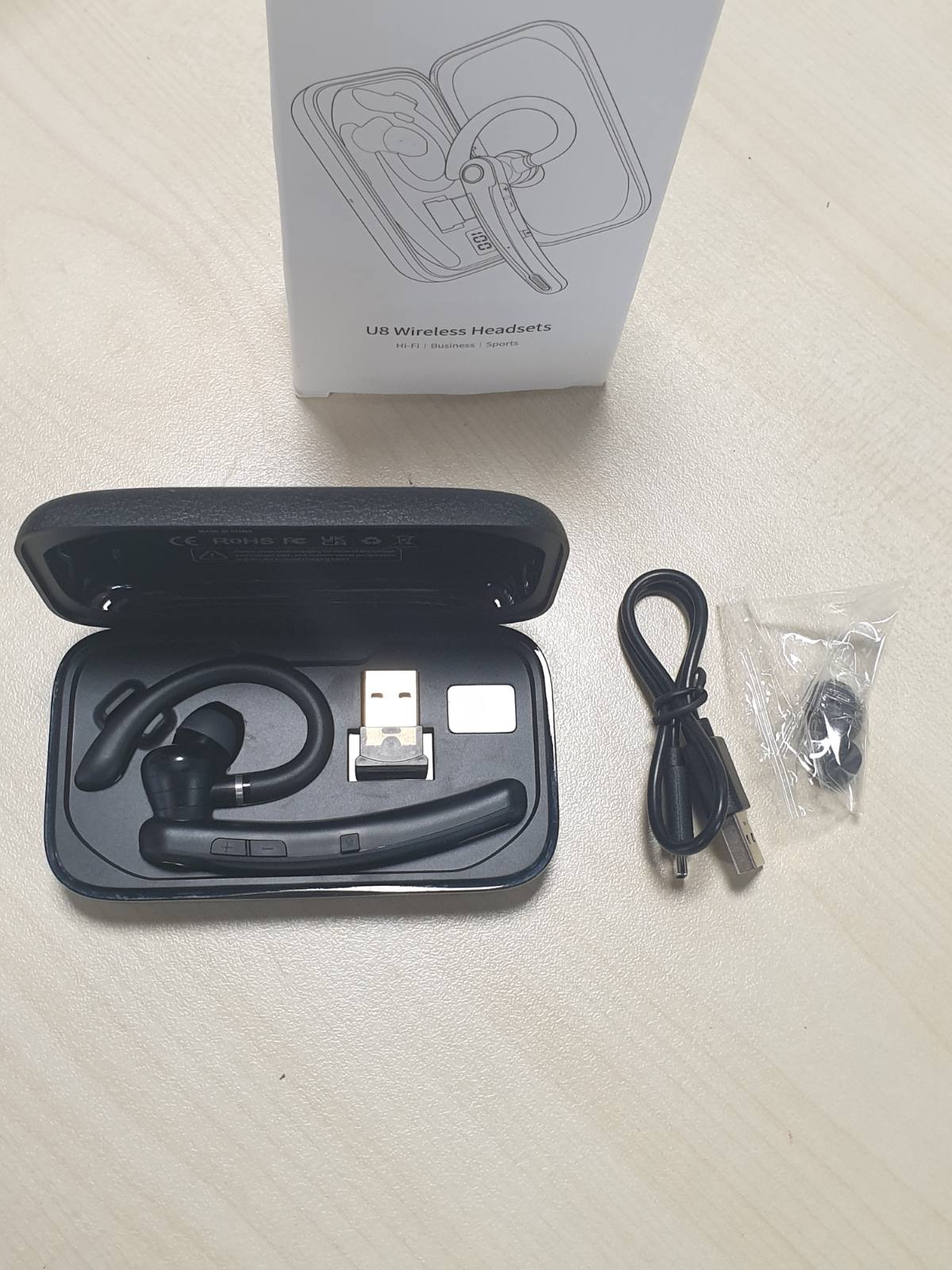 268545 - Kufje Bluetooth V5.4, Telefon pa tel me mikrofon të dyfishtë CVC 8.0/ENC, APTX, Heshtje, lidhje dy pajisjesh, 115 orë, Përshtatës USB, Kufje pa duar me kuti karikimi