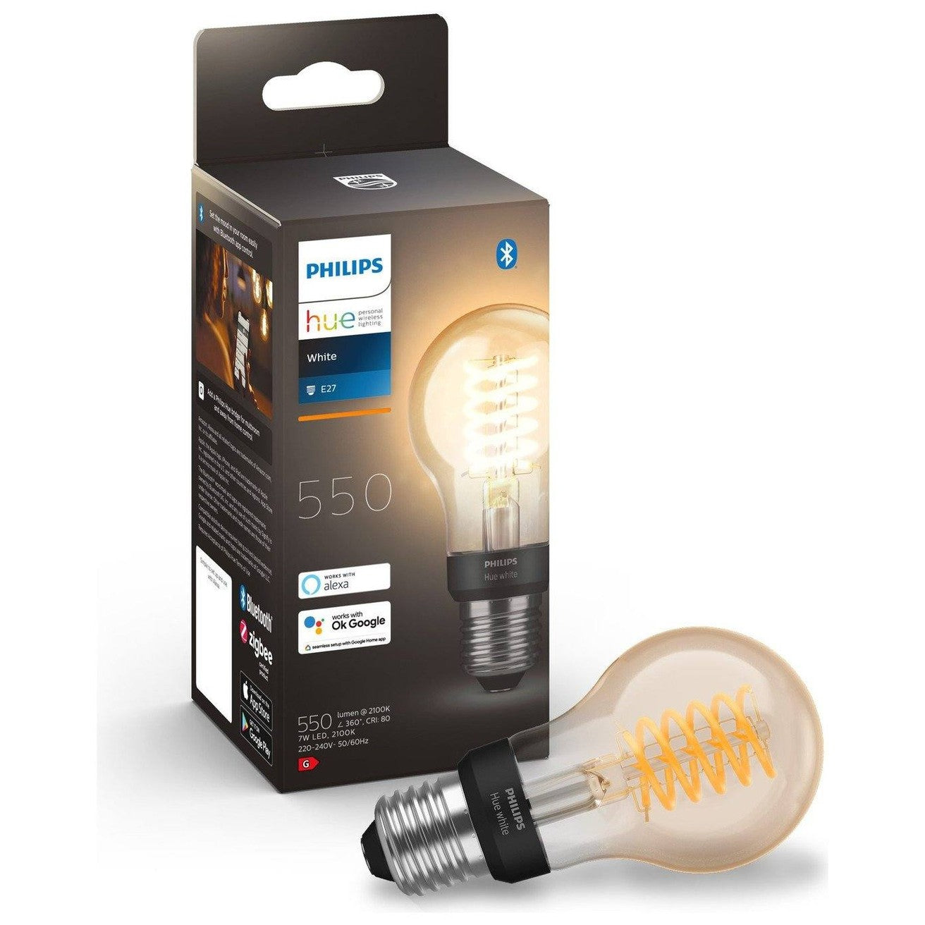 189584 - PHILIPS Hue e bardhë, llambë filamenti klasike, e pajtueshme me Bluetooth, standarde, funksionon me Alexa, Google Assistant dhe Apple HomeKit