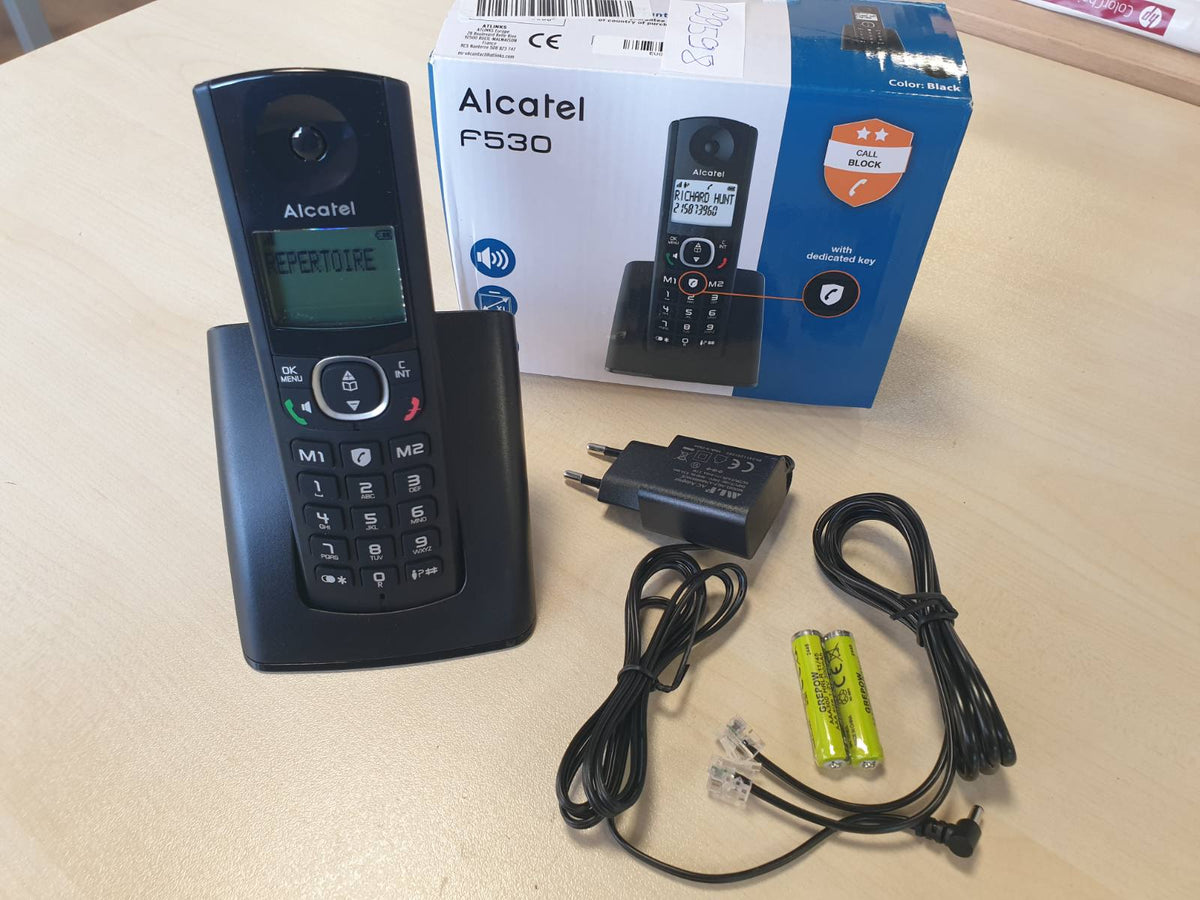 299598 - ALCATEL F530 Telefon pa Tel DECT, Ekran i Madh me Ndriçim nga Prapa, Pa Duar, Funksion Bllokimi Thirrjesh, i Zi