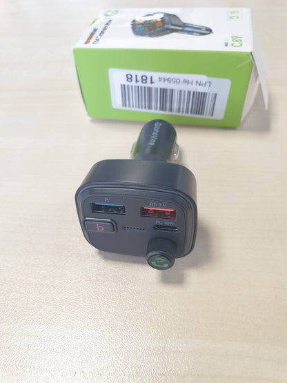 320399 - GIZMOVINE – Transmetues Bluetooth për Makinë, Transmetues FM për Muzikë, Set Telefoni pa Duart, Adaptor për Çakmak me Portë USB-C, 30W QC PD, Adaptor për Radio Makine, MP3 Player