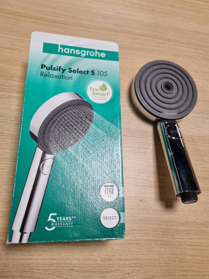 293165 - HANSGROHE Pulsify Select S - kokë dushi që kursen ujë 6.9 l/min (EcoSmart), dush dore me 3 modele spërkatjeje, kokë dushi 105 mm, krom, 24111000