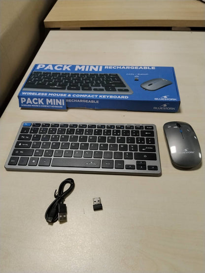 299543 - BLUESTORK Paketa Mini V2 Tastierë dhe Maus pa Tel, Tastierë AZERTY, Madhësi Kompakte, Maus 1600 DPI, Lidhje 2.4 GHz dhe Bluetooth, Jetëgjatësi Baterie 80 orë, Pajtueshme me Windows/Android/iOS