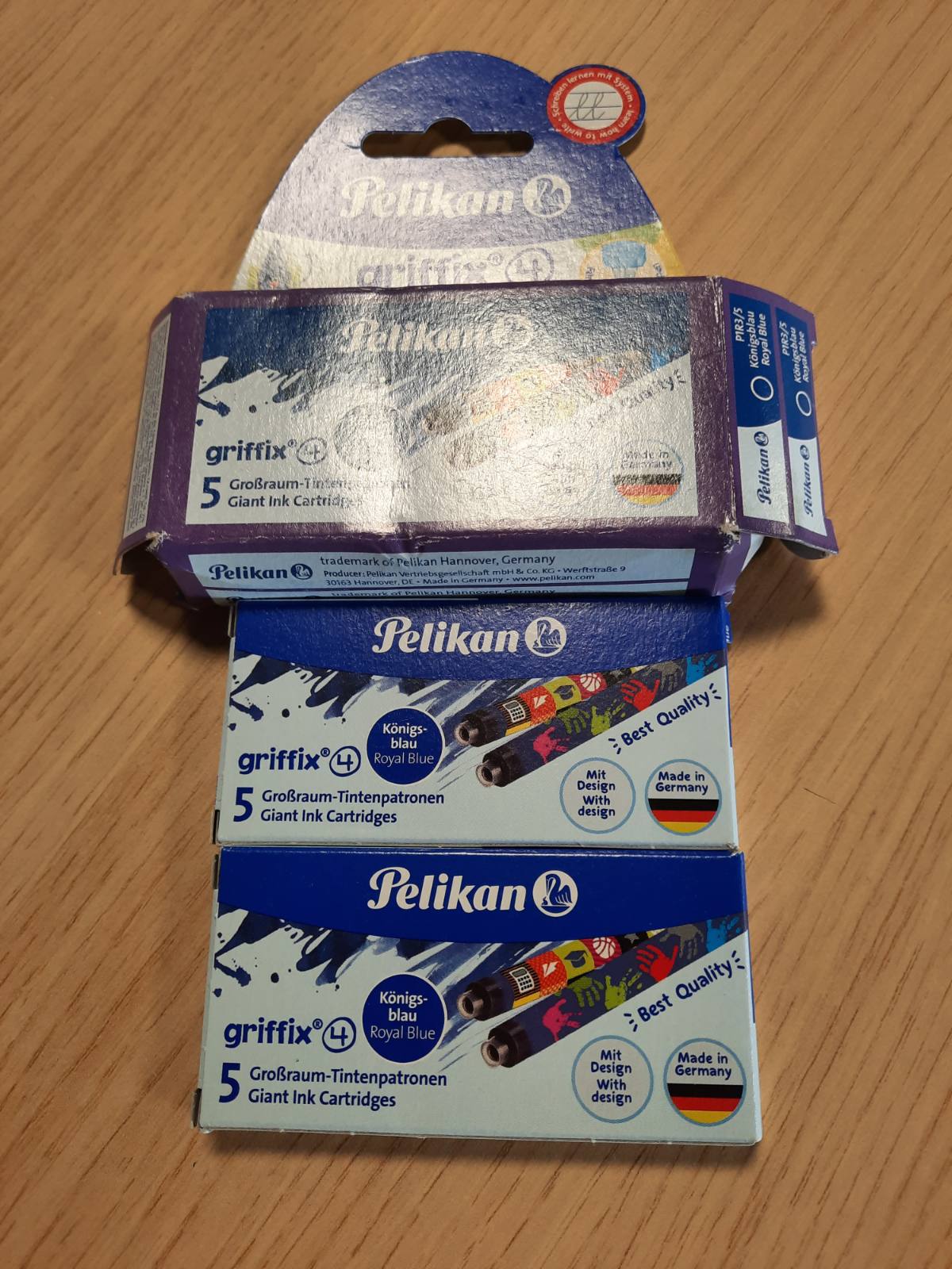 300167 - PELIKAN GRIFFIX Fishekë boje me kapacitet të madh, të shtypura me ngjyra, bojë blu mbretërore, 2 x 5 fishekë, 10 copë