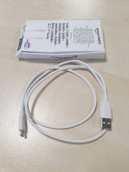 300076 - AMAZON BASICS – Kabllo për karikim të shpejtë dhe transferim të të dhënave USB-C në USB-A 2.0, 480 Mb/s, 0.9 m, i bardhë
