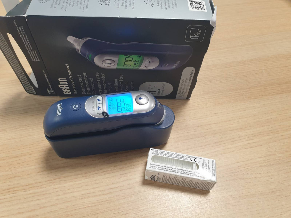 315783 - BRAUN Termometër Veshi ThermoScan® 7+, I Pajtueshëm me Aplikacionin Braun Family Care™, Teknologjia Age Precision®, Ekran Dixhital me Kodim Ngjyrash, I Përshtatshëm për Foshnje dhe Fëmijë të Vegjël