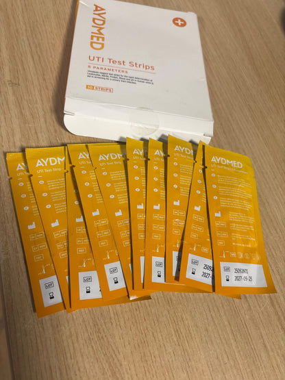 318375 - AYDMED | 10 x Shirita Testimi 5-në-1 për Infeksione të Traktit Urinar, për vetë-diagnostikimin e infeksioneve me analizë të plotë për leukocite, nitrite, proteina, gjak dhe pH