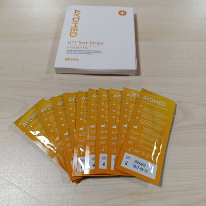 318376 - AYDMED | 10 x Shirita Testimi 5-në-1 për Infeksione të Traktit Urinar, për vetë-diagnostikimin e infeksioneve me analizë të plotë për leukocite, nitrite, proteina, gjak dhe pH