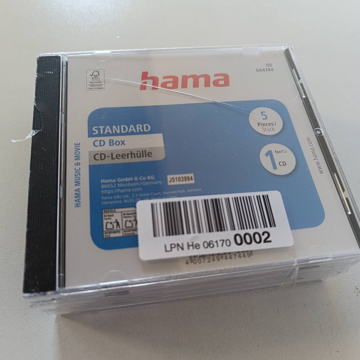 296494 - HAMA MBËSHTJELLËSE BOSH PËR CD, Standarde, Pako me 5 copë, Transparente-e zezë