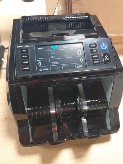 295468 - DETECTALIA Numërues Faturash V20 me Detektim UV/MG/IR/MT/CIS, Ekran me Prekje 4.5", Lexim i Numrit Serial, Numërim i Përzier me Valuta të Shumëfishta (EUR/GBP/CHF/USD/SEK/PLN/TRY/DKK) 1200/Min