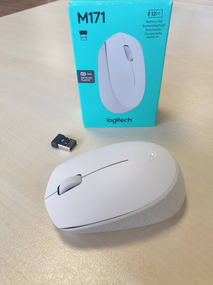 296299 - LOGITECH Maus pa tel M171 për kompjuter, Mac, laptop, 2.4 GHz me mini marrës USB, gjurmim optik, bateri 12-mujore, ambidextrous - i bardhë